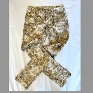 Arden B. Damask Print Skinny Jeans Gold Lamé Metallic Coated size 4